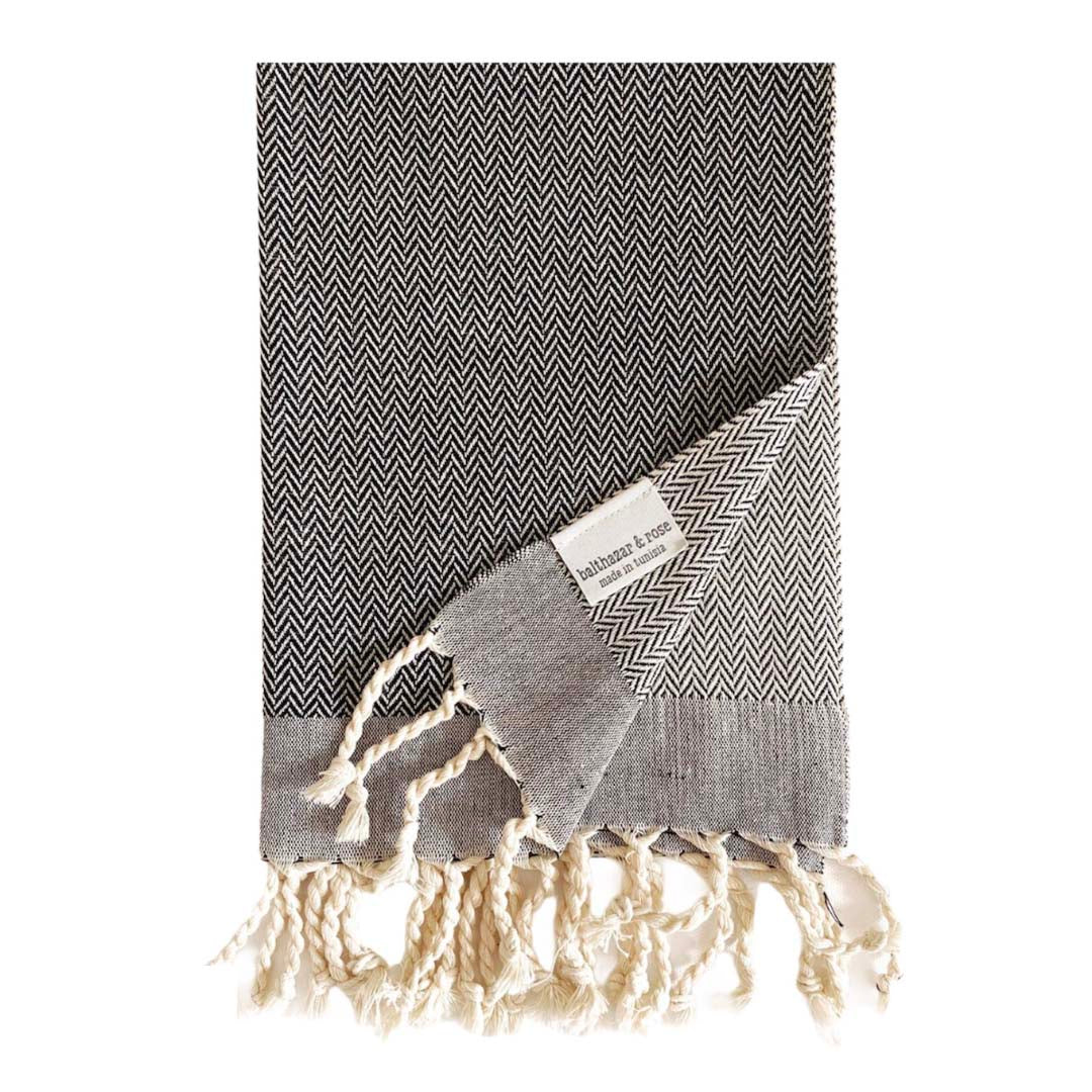 Black Herringbone Stripe Dish Towel