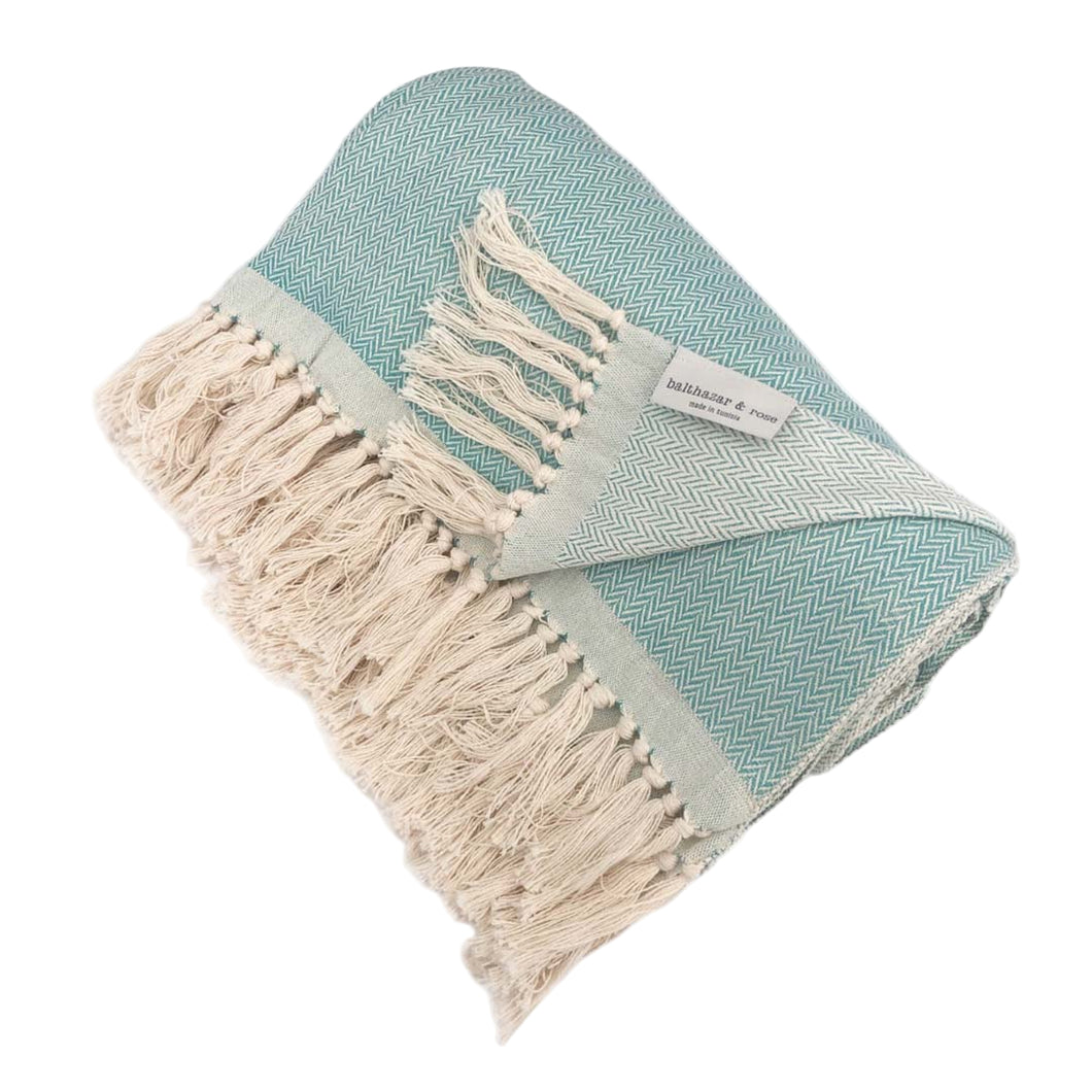 Artisanal Tunisian Blanket | Sage Herringbone (Small Motif)